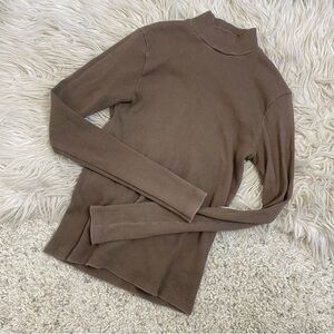 Brandy Melville Taupe Brown Ribbed Mock Turtleneck Long Sleeve Tee